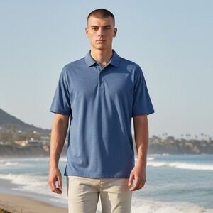 Tasc Performance Mens Blue‎ Heathered Pima Cotton Bamboo Viscose Polo Shirt M